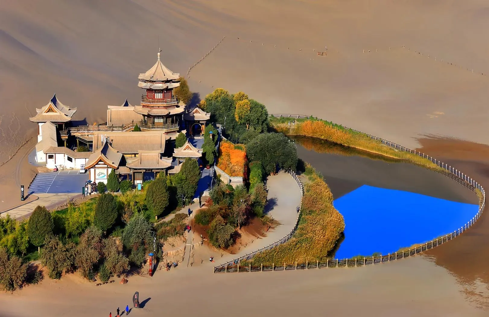 Crescent Lake Desert Oasis Aerial, Xinjiang
