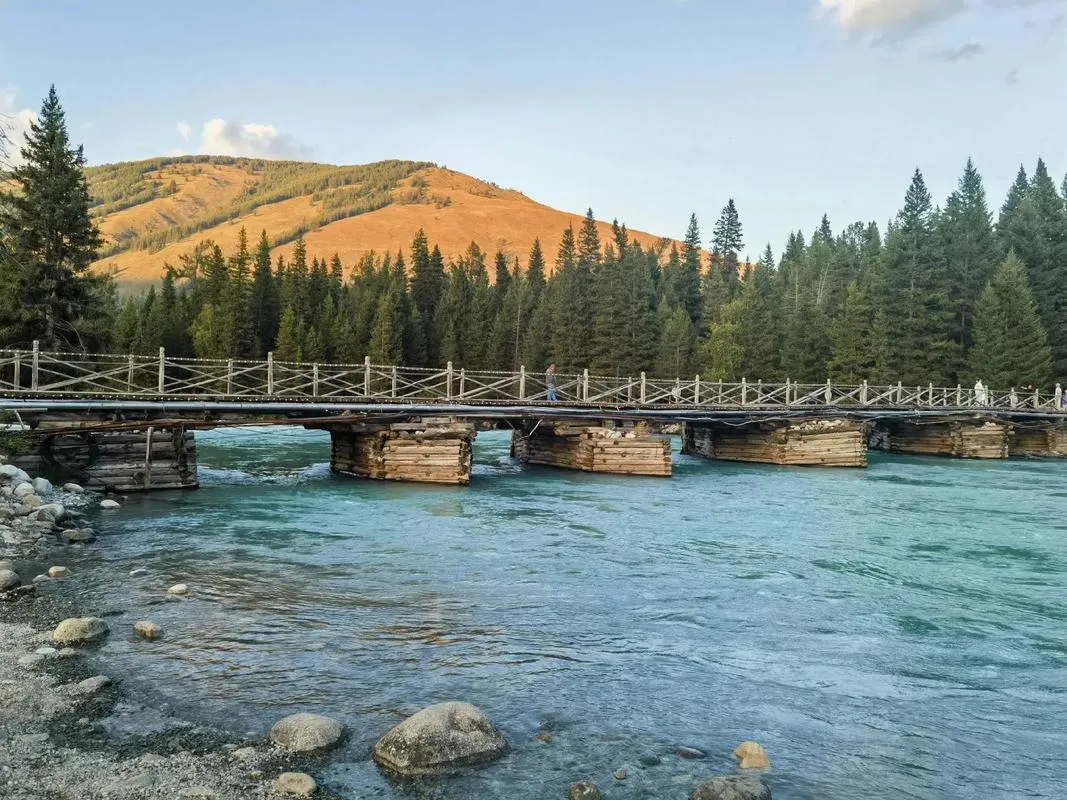 Hemu Village Bridge Log Structure Turquoise, Xinjiang