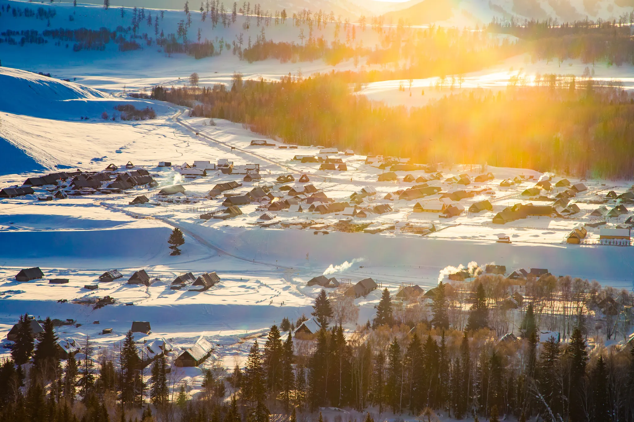Kanas Snow Covered Aerial in Winter, Xinjiang