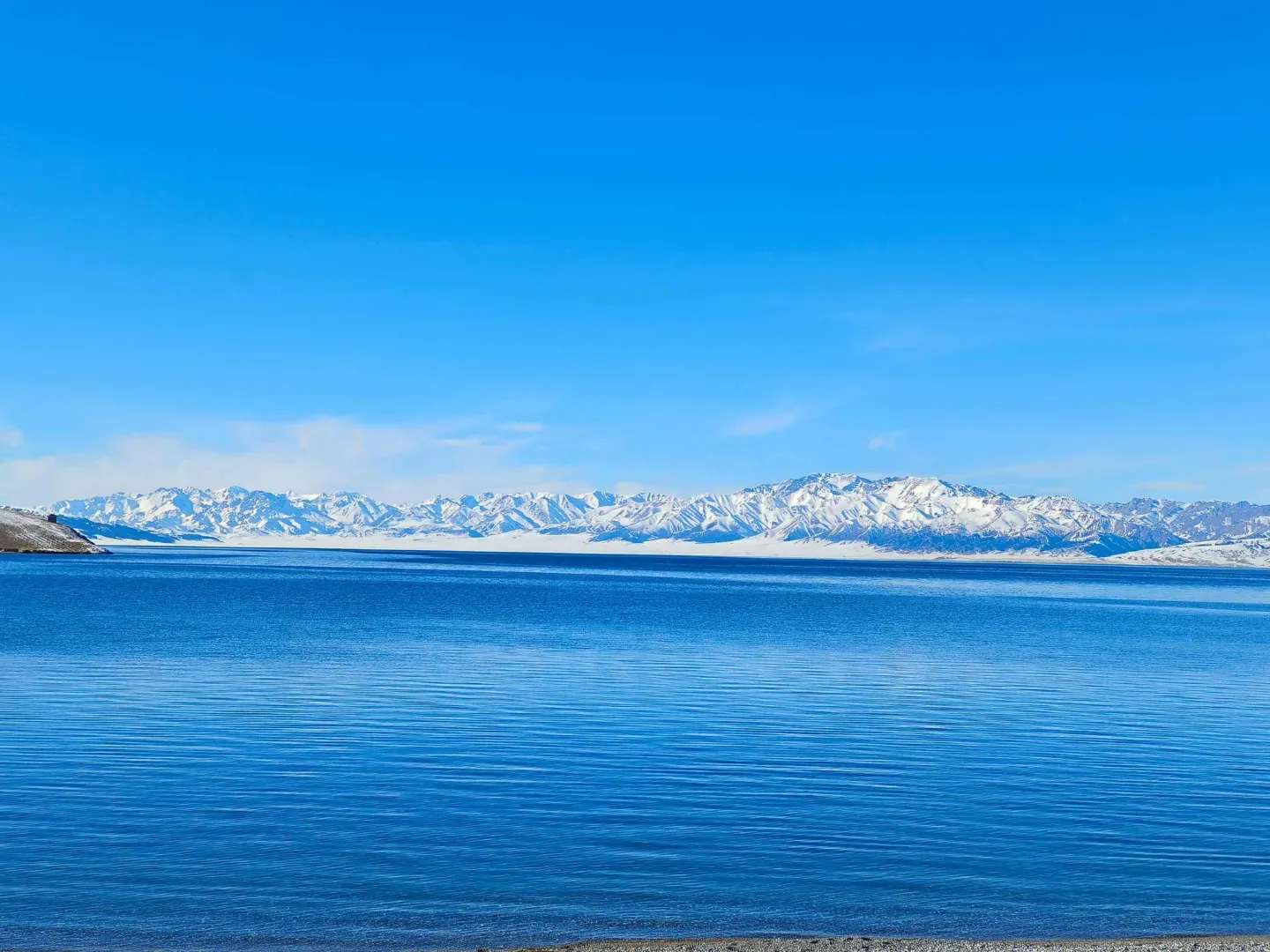 Sayram Lake Calm Blue Water Snow, Xinjiang
