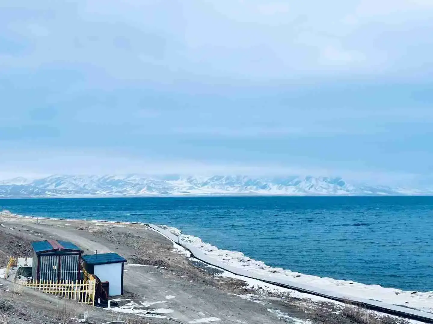 Sayram Lake Ice Melting Early Snowy in Spring, Xinjiang