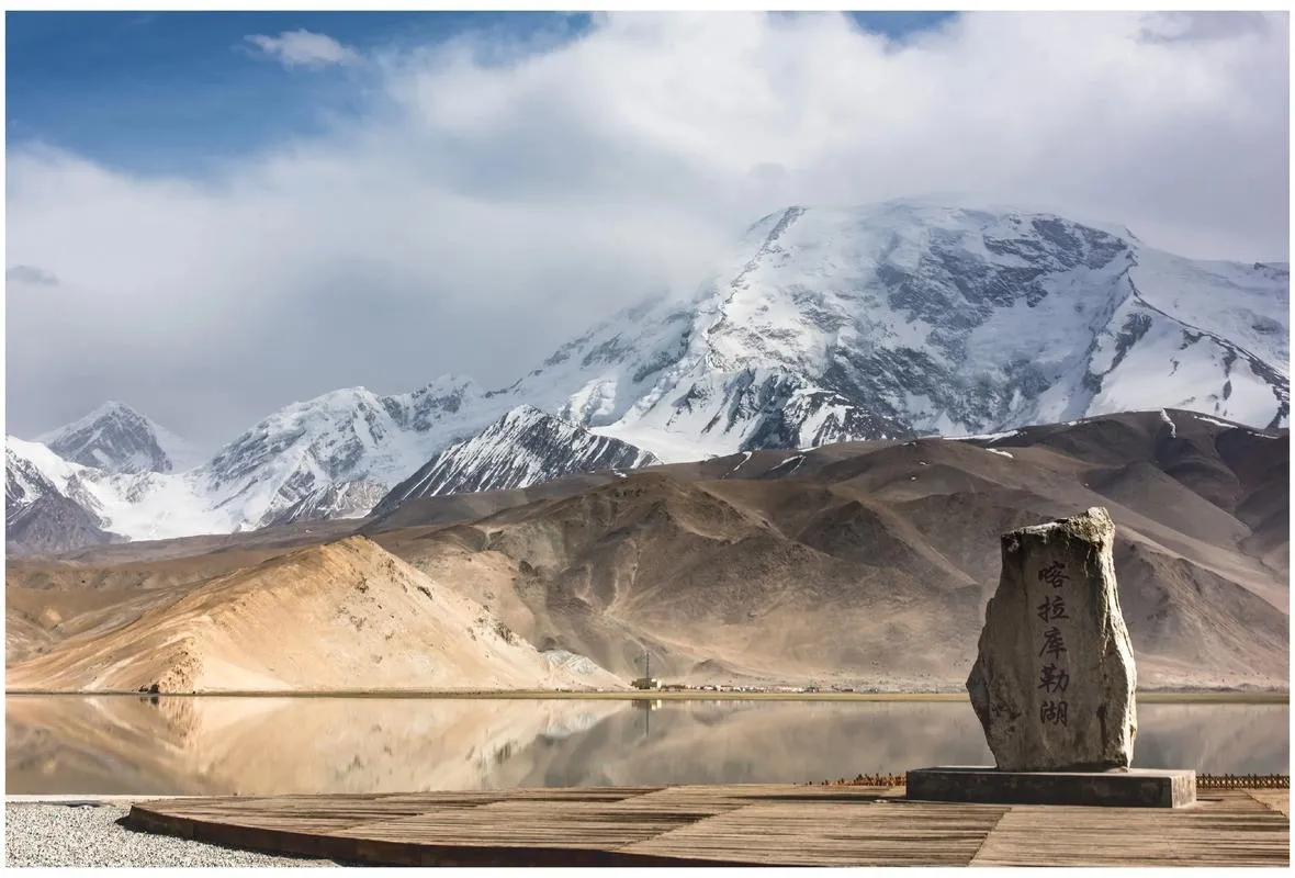 Karakul Lake Snow Reflection in Morning, Xinjiang