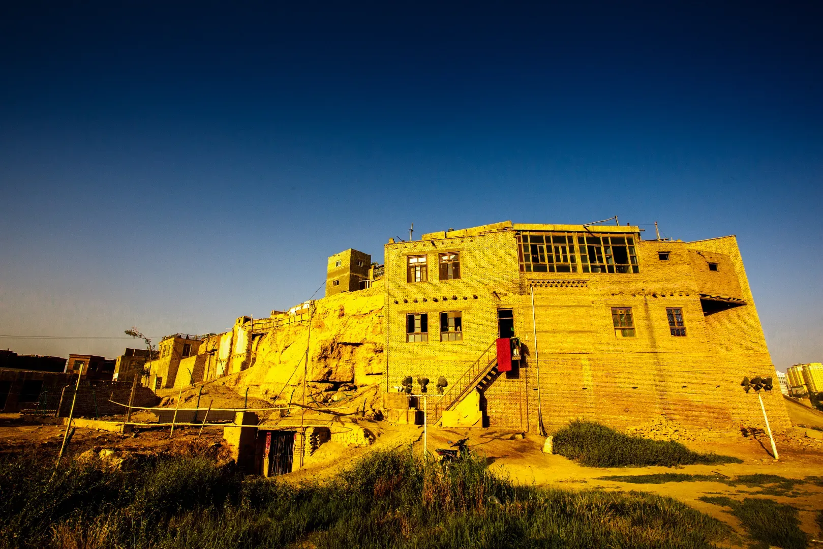 Kashgar Old City night view of traditional earthen building