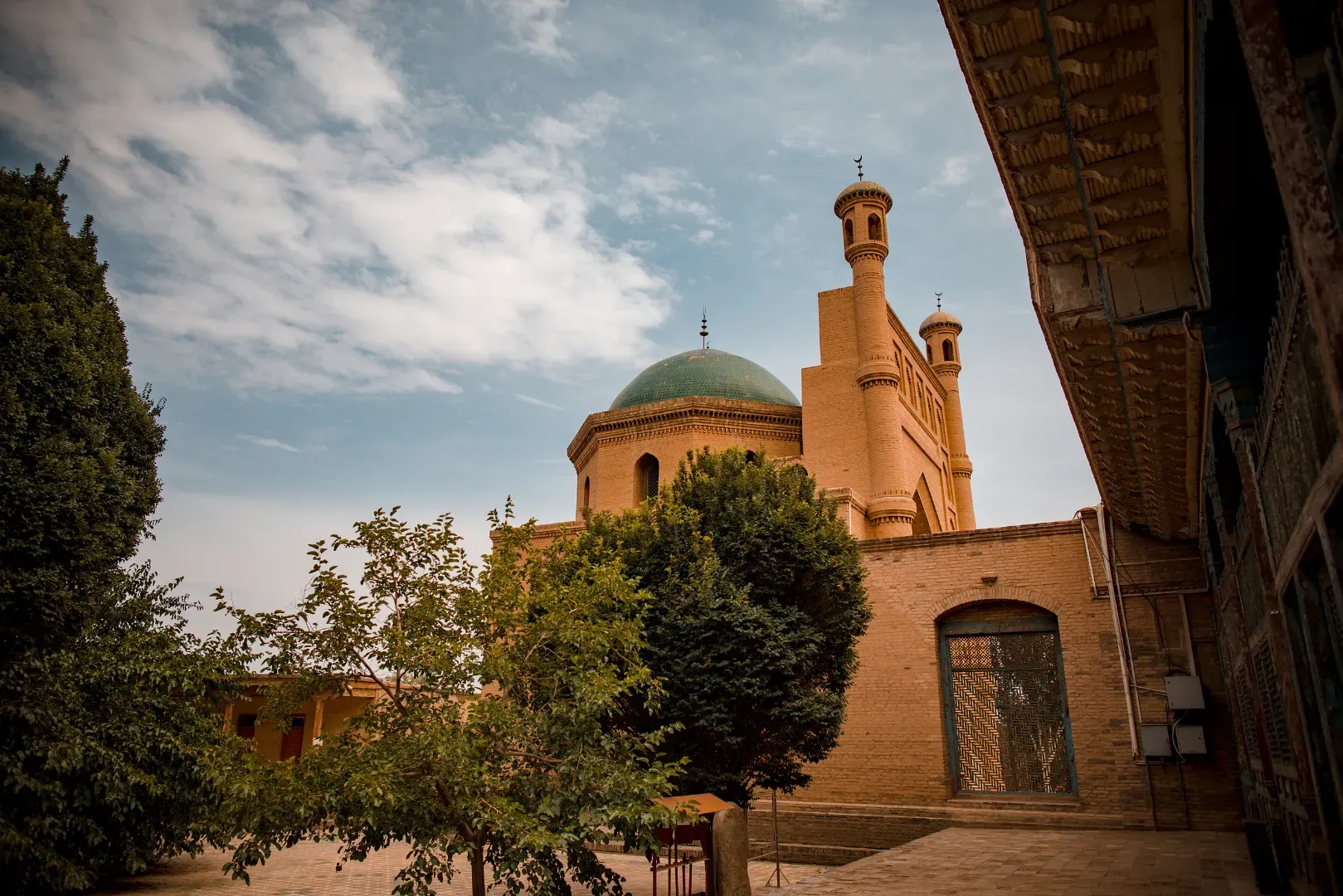 Kuqa Grand Mosque dome and minaret architectural details