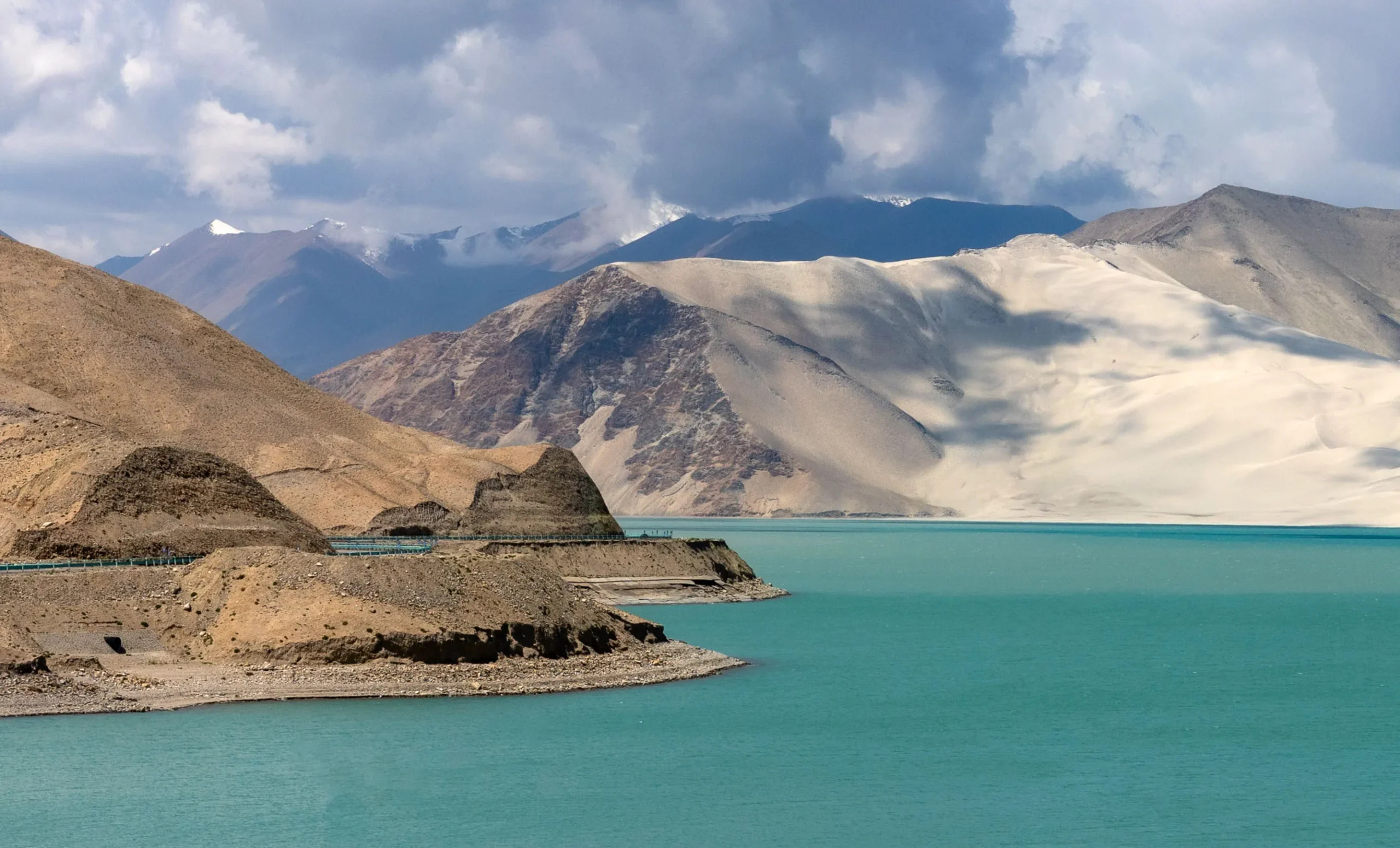Baisha Lake Turquoise Water Sand Dunes in Summer, Xinjiang